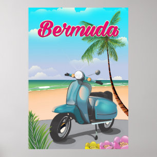 Affiche de voyage en scooter de plage des Bermudes