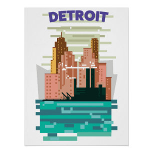Affiche de voyage en skyline de Detroit City.
