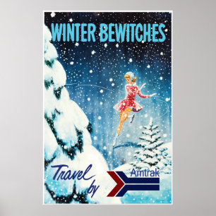 Affiche de voyage en train hivernal AMTRAK