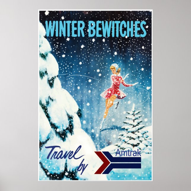 Affiche de voyage en train hivernal AMTRAK (Devant)