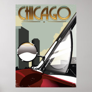 Affiche de voyage en voiture vintage de la ville d