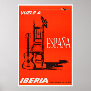 Affiche de voyage Espagne Guitare espagnole Art Ib