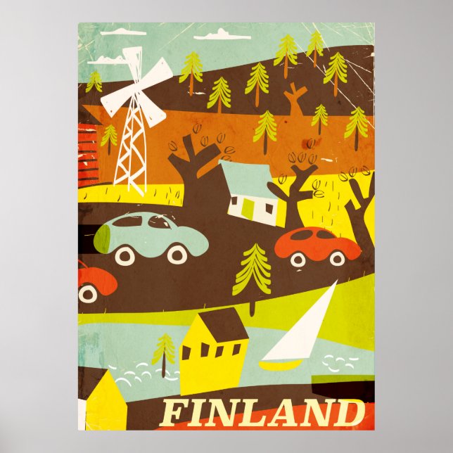 Affiche de voyage Finlande milieu du siècle modern (Devant)