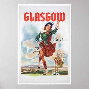 Affiche de voyage Glasgow Écosse Danse Vintage