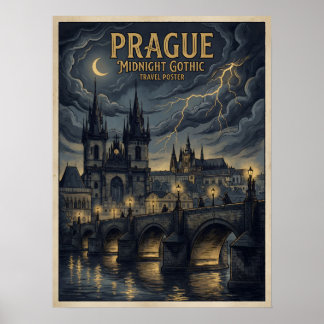 Affiche de voyage gothique de minuit à Prague, Rép