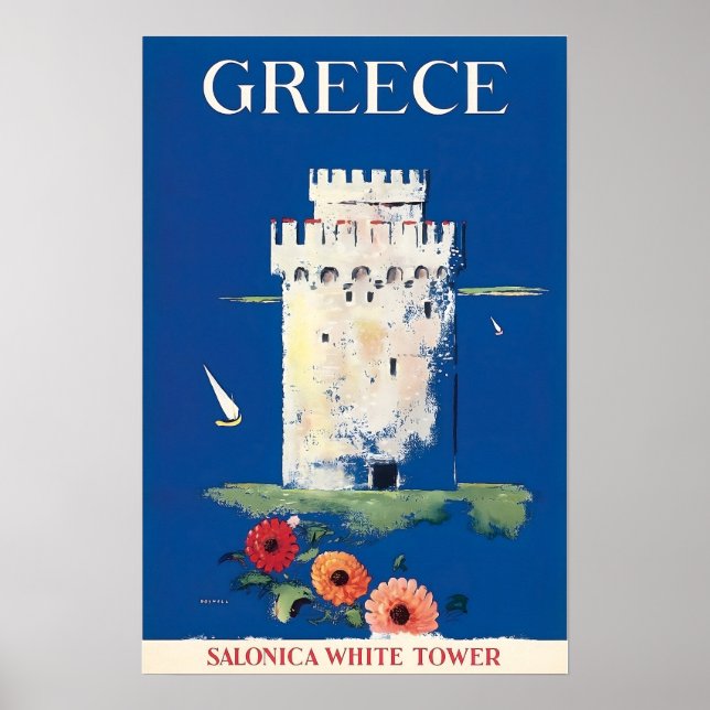 Affiche de voyage Grèce Art grec Tour blanche de T (Devant)