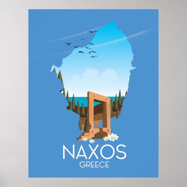 Affiche de voyage grecque carte de Naxos. (Devant)