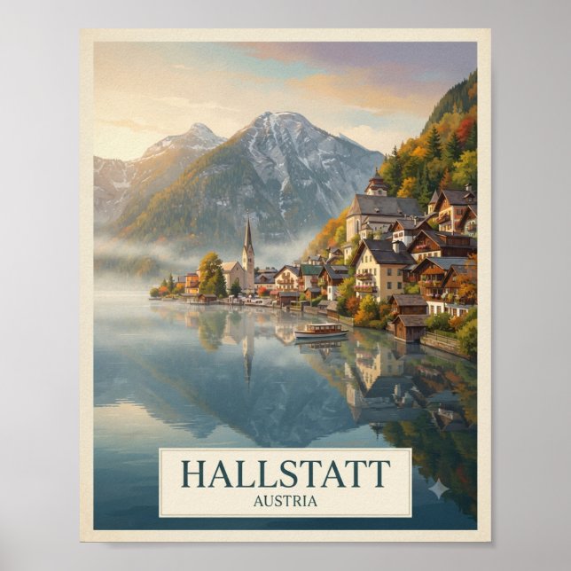 Affiche de voyage Hallstatt Autriche Vintage | Alp (Devant)