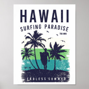 Affiche de voyage Hawaii Surfing Paradise