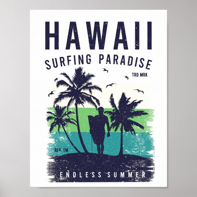 Affiche de voyage Hawaii Surfing Paradise (Devant)