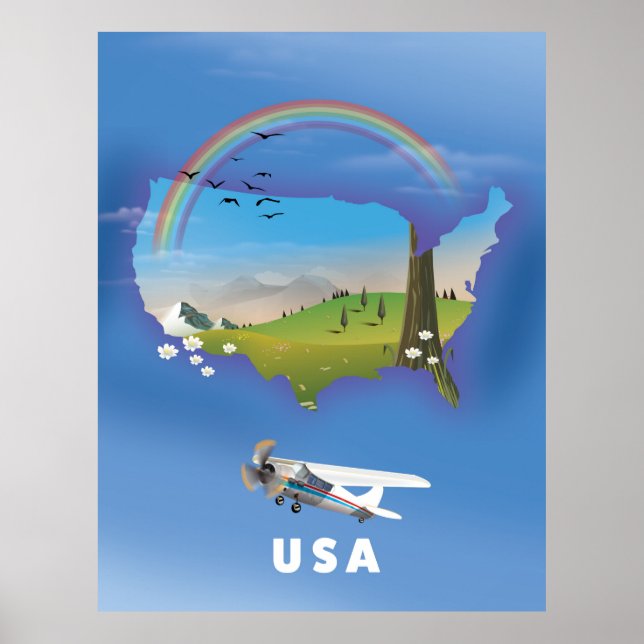 Affiche de voyage illustrée aux États-Unis (Devant)