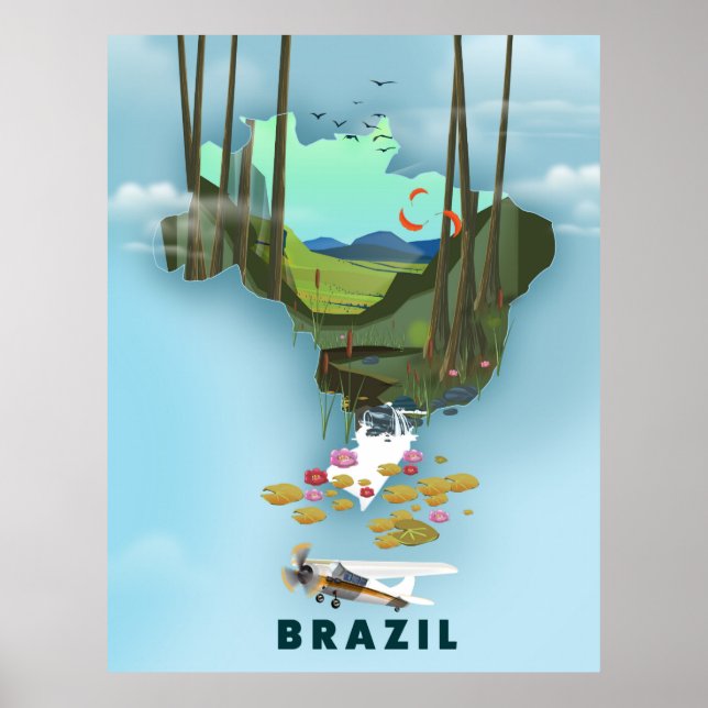 Affiche de voyage illustrée carte du Brésil (Devant)