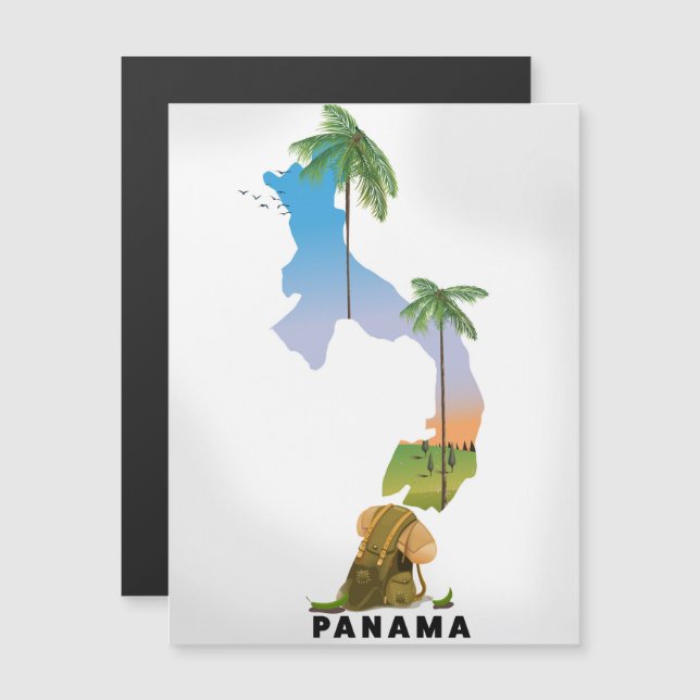Affiche de voyage illustrée carte du Panama. (Devant / Derrière)