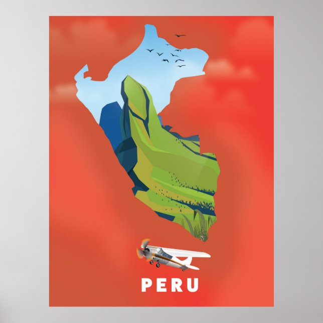 Affiche de voyage illustrée carte du Pérou (Devant)