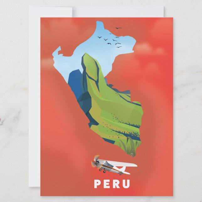 Affiche de voyage illustrée carte du Pérou (Devant)