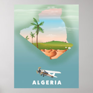 Affiche de voyage illustrée d'Algérie.