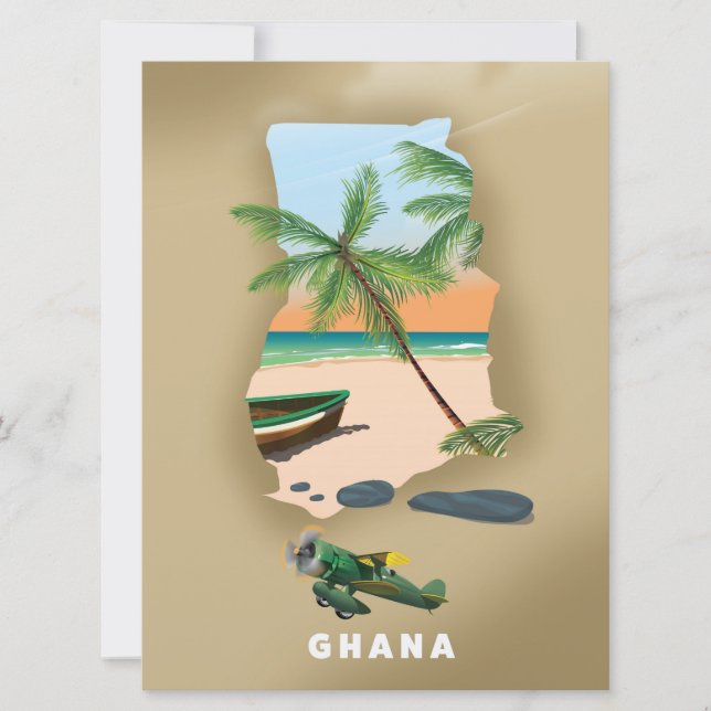 Affiche de voyage illustrée de la carte du Ghana. (Devant)