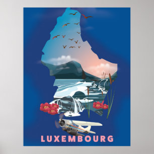 Affiche de voyage illustrée de la carte du Luxembo