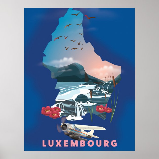 Affiche de voyage illustrée de la carte du Luxembo (Devant)