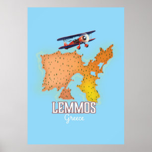 Affiche de voyage illustrée de la carte grecque de