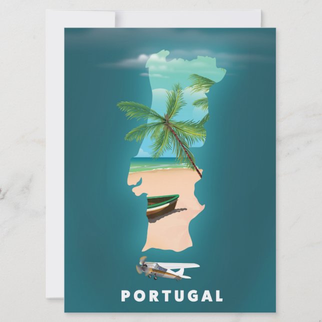 Affiche de voyage impression carte du Portugal. (Devant)