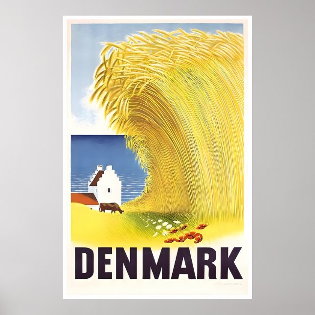 Affiche de voyage imprimée au Danemark Art danois  (Devant)
