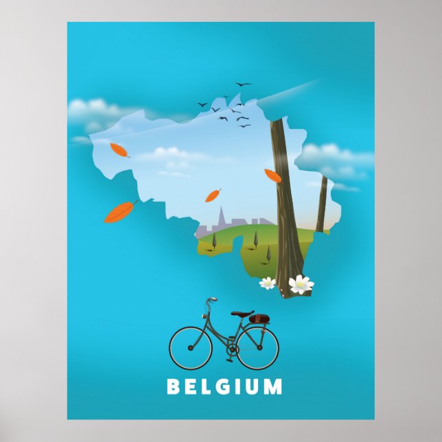 Affiche de voyage imprimée carte de la Belgique. (Devant)