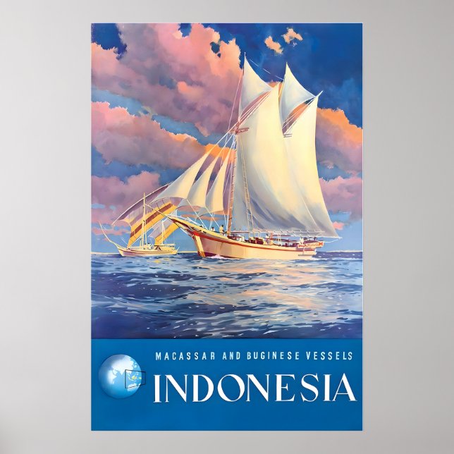 Affiche de voyage Indonésie Art Bugis peuple Bugin (Devant)