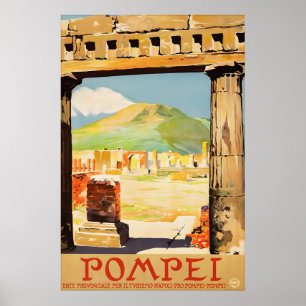 Affiche de voyage Italie vintage Pompéi Mont Vésuv