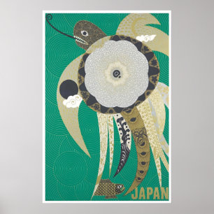Affiche de voyage Japon Impression de tortue Art j