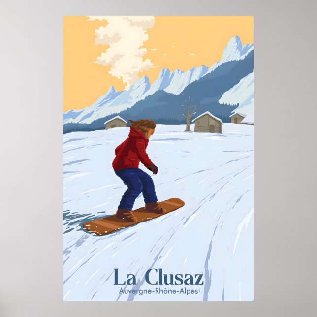 Affiche de voyage La Clusaz Snowboarding (Devant)