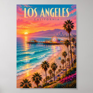 Affiche de voyage Los Angeles Californie Coucher d