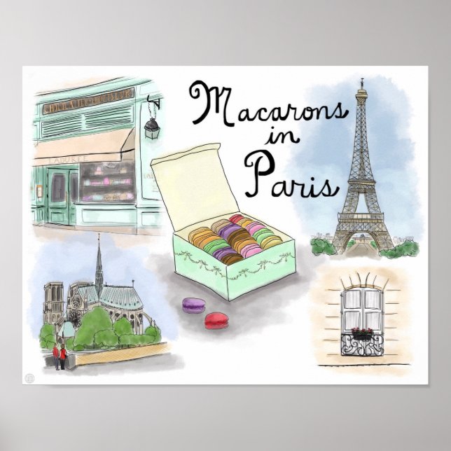Affiche de voyage : Macarons à Paris France (Devant)