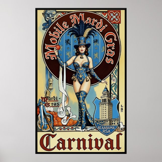 Affiche de voyage Mardi Gras à Mobile Alabama (Devant)