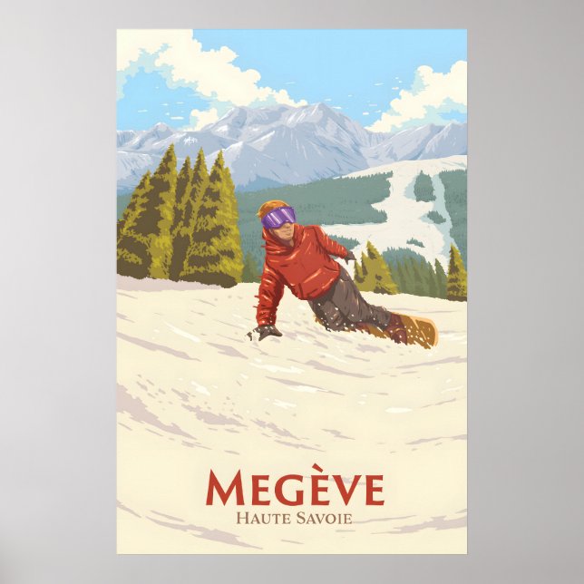 Affiche de voyage Megeve Snowboarding (Devant)