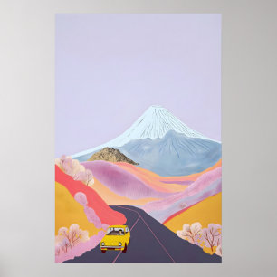 Affiche de voyage minimaliste au Japon - Jaune Fan
