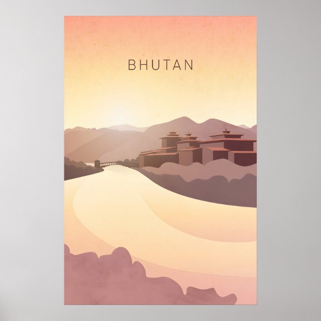 Affiche de voyage minimaliste Bhoutan (Devant)