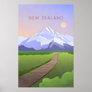 Affiche de voyage minimaliste en Nouvelle-Zélande