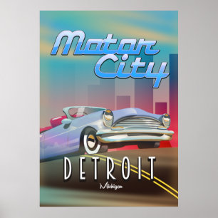 Affiche de voyage Motor City Detroit Michigan.