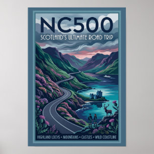 Affiche de voyage NC500, le road trip ultime en Éc
