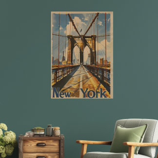Affiche de voyage Nostalgic New York Brooklyn Brid