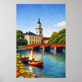 Affiche de voyage Oulu Finlande de style vintage