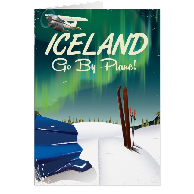 Affiche de voyage par avion vintage en Islande (Devant)