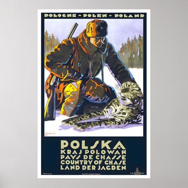 Affiche de voyage polonaise Pologne Chasse Art de  (Devant)