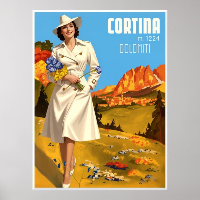 Affiche de voyage pour Cortina d'Ampezzo, Italie.  (Devant)