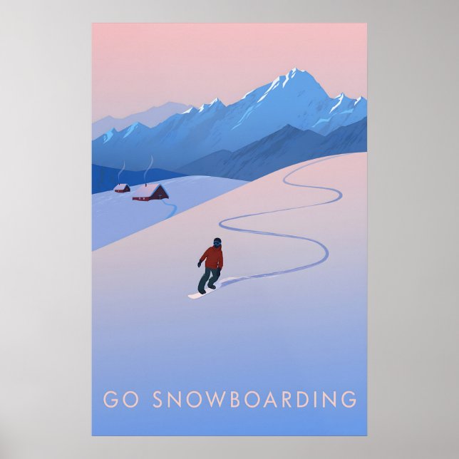 Affiche de voyage pour faire du snowboard (Devant)