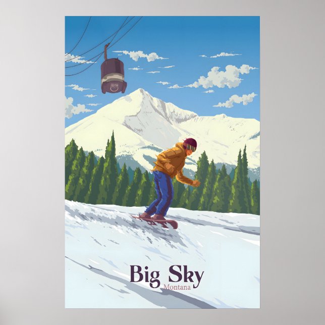 Affiche de voyage pour faire du snowboard à Big Sk (Devant)