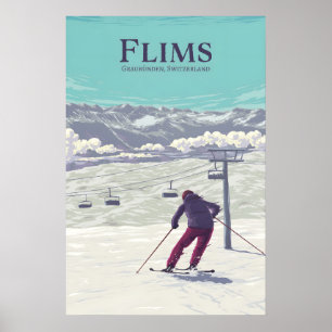 Affiche de voyage pour la station de ski de Flims