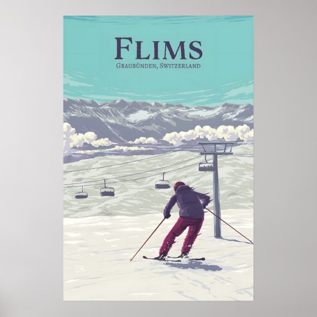 Affiche de voyage pour la station de ski de Flims (Devant)