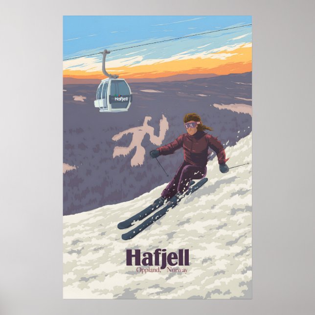 Affiche de voyage pour la station de ski d'Hafjell (Devant)
